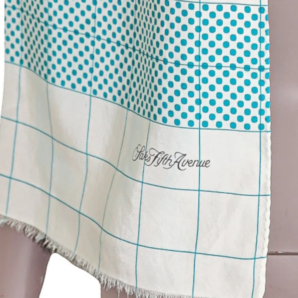 Saks Fifth Avenue Geometric Colorful Silk Scarf Lightweight Travel‎ Fringe Shawl